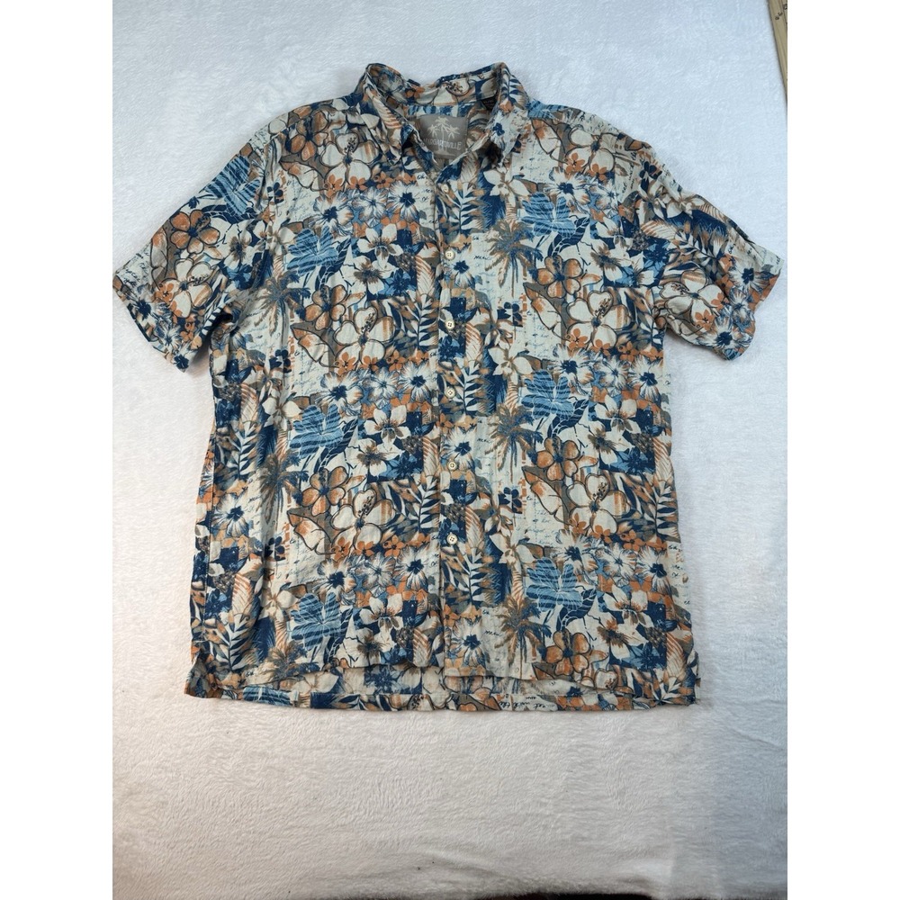 MARGARITAVILLE Floral Button Down Shirt Sz XL Silk Linen Neutral Aloha Tropical